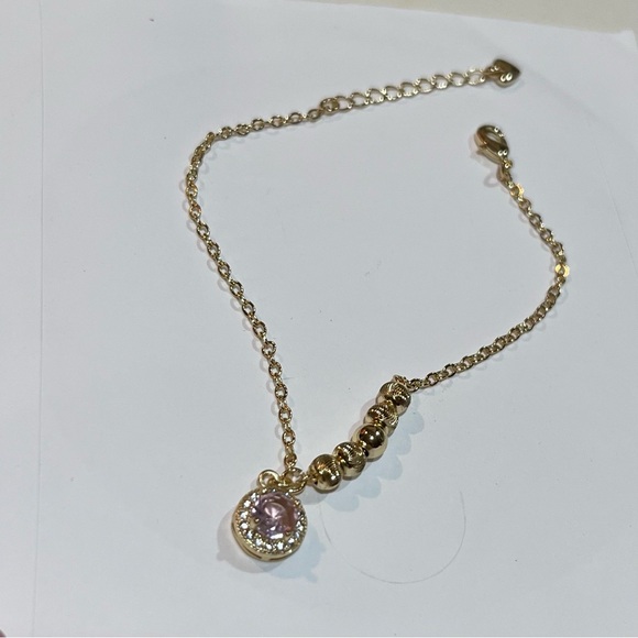 Adjustable Rhinestone/Pink Stone Bracelet - Picture 2 of 5